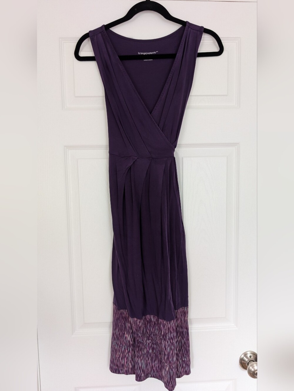 Liz Lange Purple Sleeveless Jersey Wrap Maternity Dress with Patterned Hem